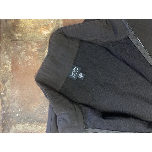 EILEEN FISHER Italian Nylon Zip Front Pockets Jacket Stand Up Collar Dk Brown S - Picture 2 of 5